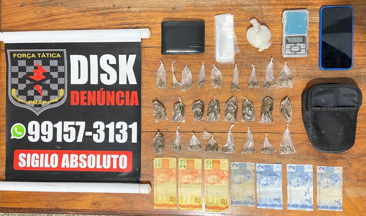 Batalhão de Força Tática prende homem por tráfico de drogas em praça no bairro Zerão